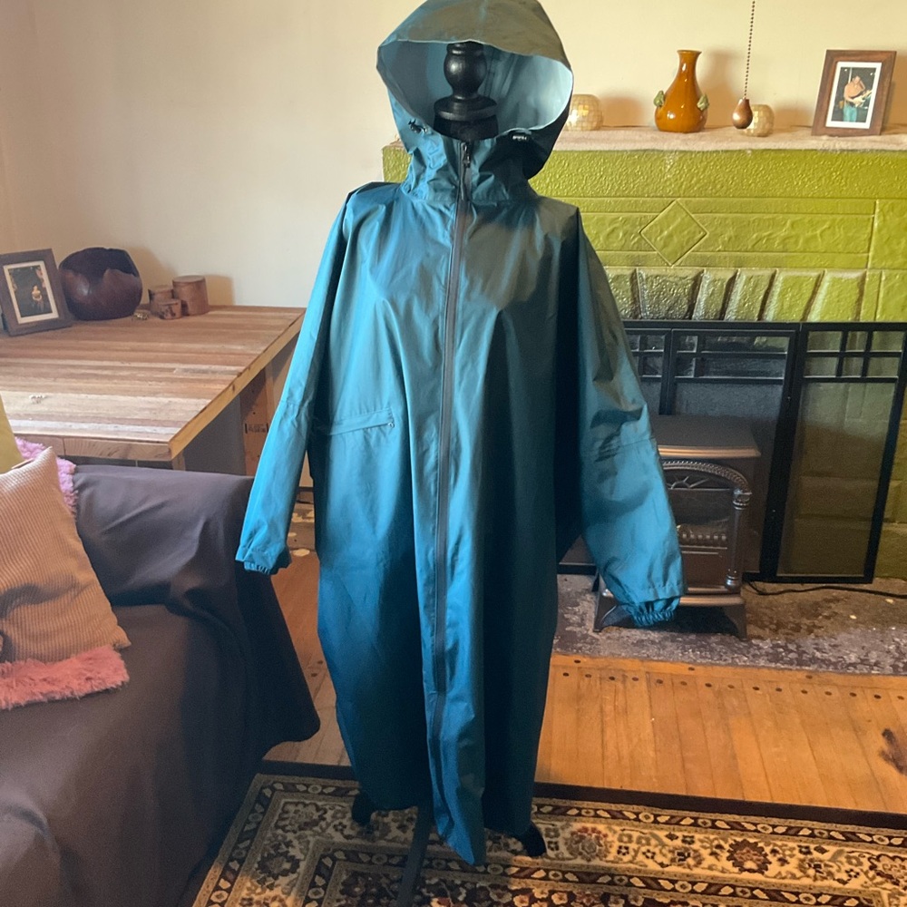 Teal Hooded Raincoat Ballgown-Ready